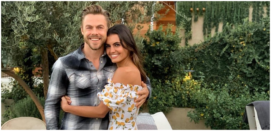 Derek Hough and Hayley Erbert pose for a social media photo.