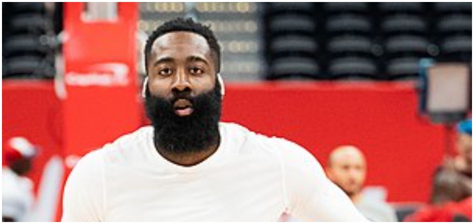 James Harden warms up before a game with the Houston Rockets. (photo by All-Pro Reels/Wikimedia Commons)