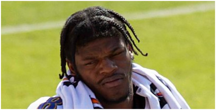 Lamar Jackson takes the field for the Baltimore Ravens.