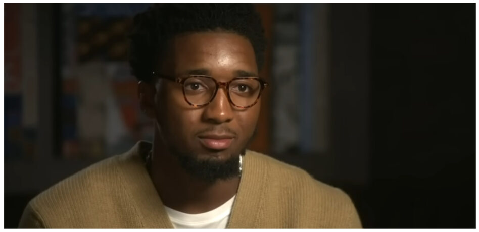 Donovan Mitchell of the Cleveland Cavaliers during an interview.