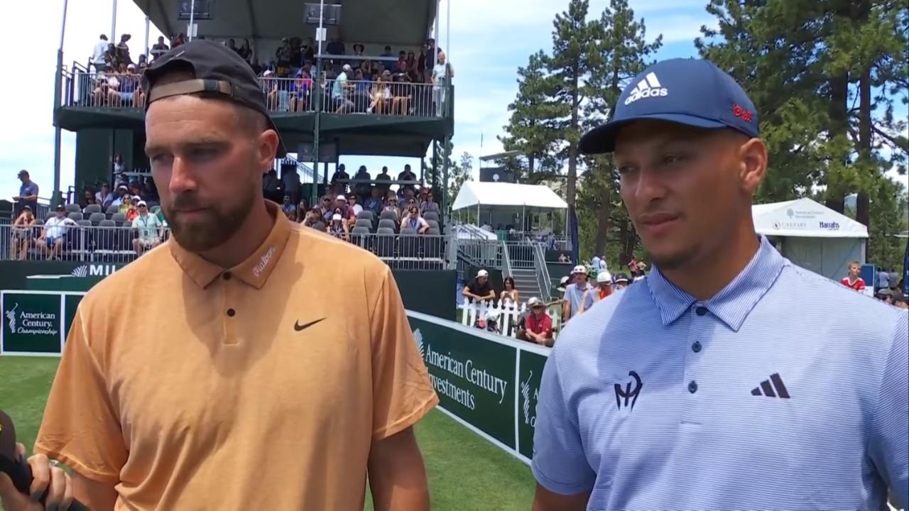 Patrick Mahomes and Travis Kelce golfing.