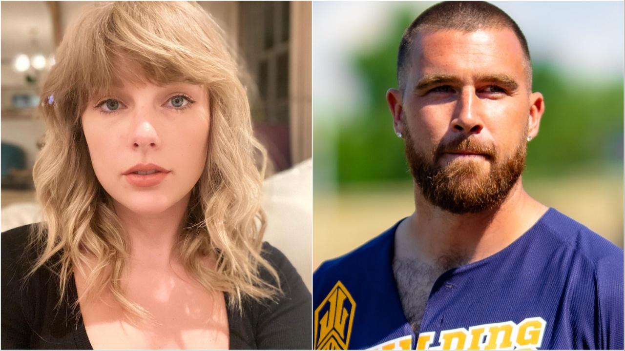 Taylor Swift and Travis Kelce pose for photos